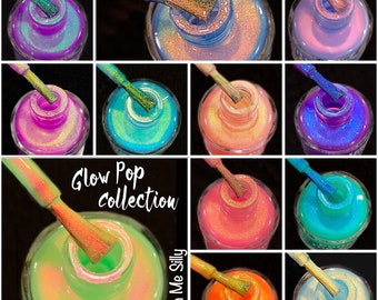 Full 12 Set "Glow Pop Collection" Oil Slick Mylar Color Shifting Multi-chrome Glow Pop Nail Polish Collection /Indie/ Polish Me Silly