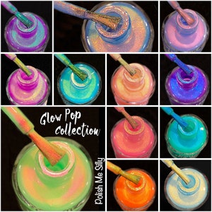 Full 12 Set Glow Pop Collection Oil Slick Mylar Color Shifting Multi-chrome Glow Pop Nail Polish Collection /Indie/ Polish Me Silly image 1