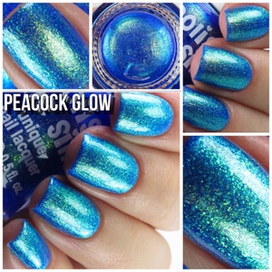 Peacock Glow Blue Green Gold Teal Shimmer Glow Pop PT 2 Polish Collection Multi-Color Shift: Mylar Oil Slick / Polish Me Silly image 2