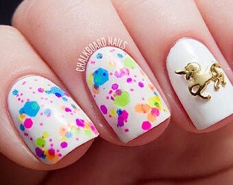 Clowning Around:  Rainbow NEON Colorful Pop Nail Polish Custom-Blended NEON Glitter Nail Polish / Lacquer