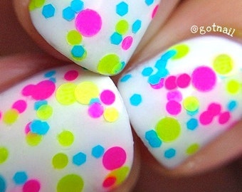 Beach Party- Polka Dot-NEON-Custom-Blended Indie Glitter Nail Polish / Lacquer