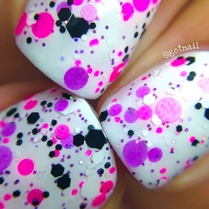 Girl Power - Polka Dot-NEON-Custom-Blended Indie Glitter Nail Polish / Lacquer