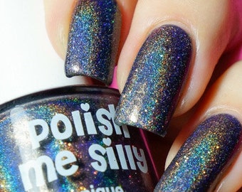 Black Widow: Black Holographic Rainbow Custom-Blended Glitter Nail Polish / Indie Lacquer / Polish Me Silly