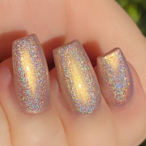 Swanky Holographic: Gold Nude Beige Holographic Rainbow Custom-Blended Glitter Nail Polish / Indie Lacquer / Polish Me Silly 画像 1