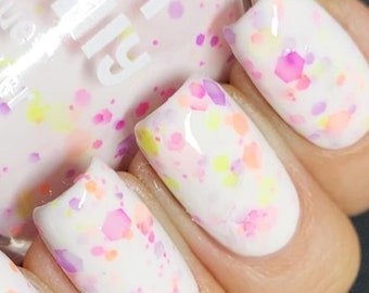 Girl Talk: Custom-Blended NEON Polka Dot Glitter Nail Polish / Lacquer- SNOWPRINCESSCOL