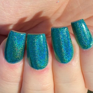See U L8tr Gator - Holographic:  Green Holographic Rainbow Custom-Blended Glitter Nail Polish / Indie Lacquer / Polish Me Silly