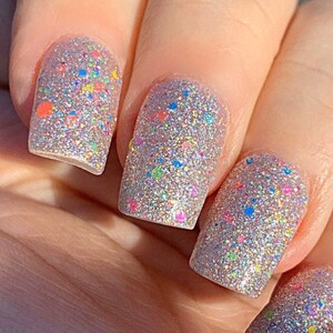 Carnival Bright Lights Silver Holographic Rainbow Glitter Neon Glitter Polish / Lacquer image 6