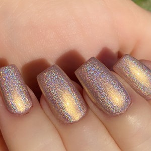 Swanky Holographic: Gold Nude Beige Holographic Rainbow Custom-Blended Glitter Nail Polish / Indie Lacquer / Polish Me Silly 画像 2