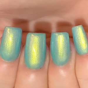 Dream Glow - Baby Blue Yellow Green "Glow Pop Nail Polish Collection" Multi-Color Shifting: Mylar Oil Slick / Polish Me Silly Indie Nail