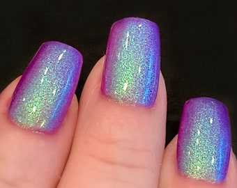 123 Glow- Purple Green Blue "Glow Pop Nail Polish Collection" Multi-Color Shifting: Mylar Oil Slick / Polish Me Silly