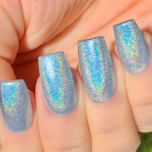 On Cloud 9 - Holographic: Baby Blue Holographic Rainbow Custom-Blended Glitter Nail Polish / Indie Lacquer / Polish Me Silly