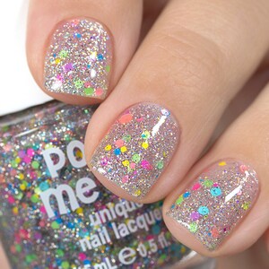 Carnival Bright Lights Silver Holographic Rainbow Glitter Neon Glitter Polish / Lacquer image 2