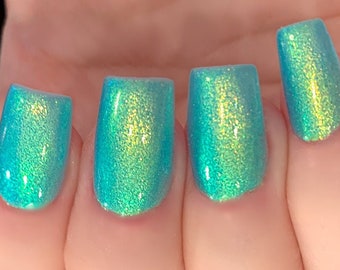 Sea Me Glow- Neon Green Blue Yellow Gold "Glow Pop Nail Polish Collection" Multi-Color Shifting: Mylar Oil Slick / Polish Me Silly