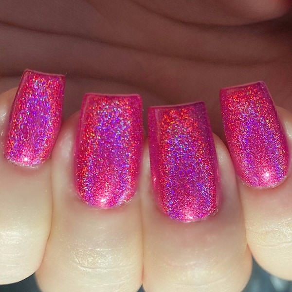 Fuchsia Berry - Holographic: Berry Pink Hot Pink Holographic Rainbow Custom-Blended Glitter Nail Polish / Indie Lacquer / Polish Me Silly