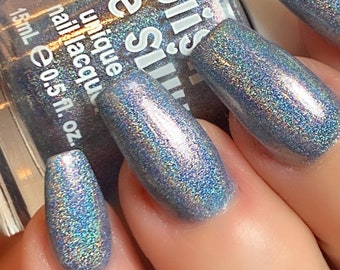 Veja U Slater - Holográfico: Slate Blue Holographic Rainbow Esmalte com brilho personalizado / Laca Indie / Polonês Me Silly