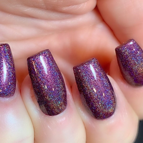 Vampy Not Trampy- Holographic: Plum Cranberry Brown Holographic Rainbow Custom-Blended Glitter Nail Polish / Indie Lacquer / Polish Me Silly