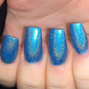 Sea Me Roar - Holographic: Bright Blue Holographic Rainbow Custom-Blended Glitter Nail Polish / Indie Lacquer / Polish Me Silly