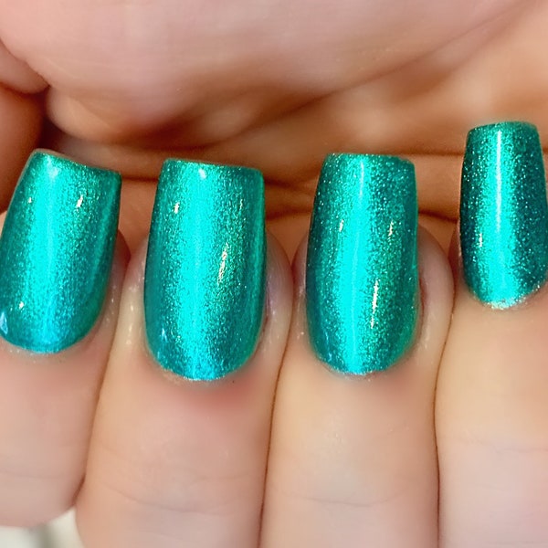 Electric Carnival- Green Metallic Foil Nail Polish:  Custom-Blended Glitter Nail Polish / Indie Lacquer / Polish Me Silly
