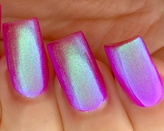 NOUVEAUTÉ - Orchidée phosphorescente - Fuchsia bleu vert violet « Glow Pop Pt 9 » multicolore décalé : vernis à ongles Mylar Oil Slick/ Polish Me Silly Indie