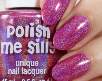 Holographic - Just Beet It:  Berry Burgundy Pink Holographic Rainbow Sparkle  Glitter Nail Polish / Indie Lacquer / Polish Me Silly