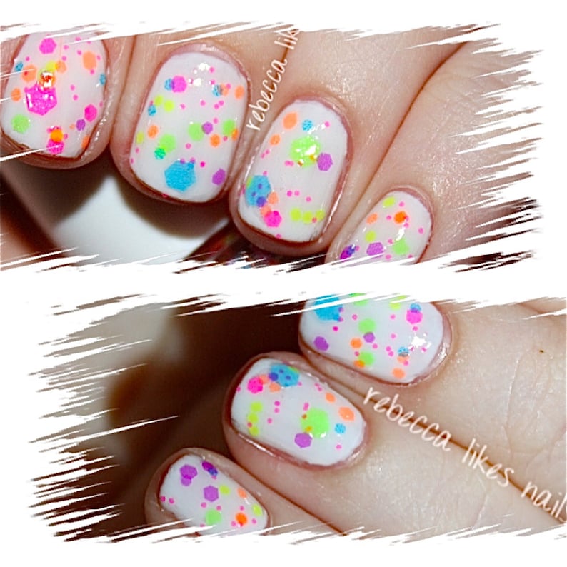 Clowning Around: Rainbow NEON Colorful Pop Nail Polish Custom-Blended NEON Glitter Nail Polish / Lacquer imagen 3