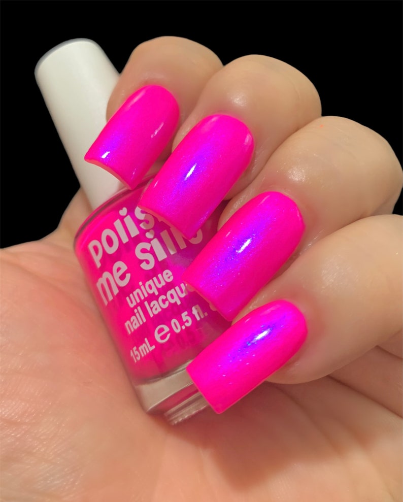 Barbee On The Glow Neon Pink Blue NEON Glow Pop Collection MultiColor Shifting: Mylar Oil Slick / Polish Me Silly Indie Nail Polish image 2