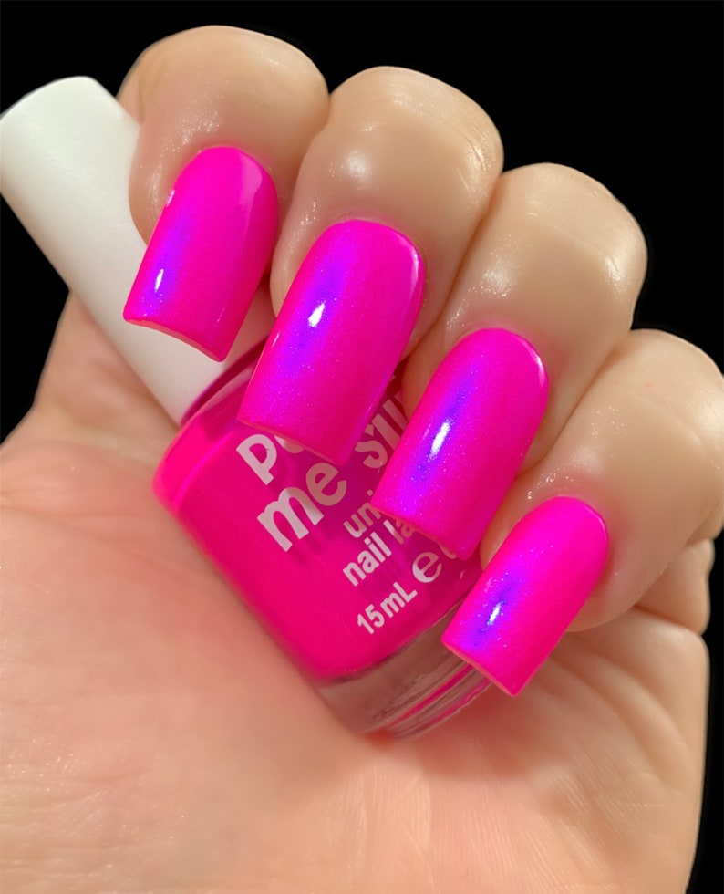 Barbee On The Glow Neon Pink Blue NEON Glow Pop Collection MultiColor Shifting: Mylar Oil Slick / Polish Me Silly Indie Nail Polish image 8