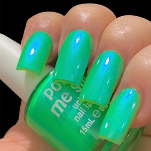 UV Led GEL Nail Polish Slimey Glow Neon Green Blue NEON Glow Pop Collection MultiColor Shift Oil Slick / Polish Me Silly Indie image 3