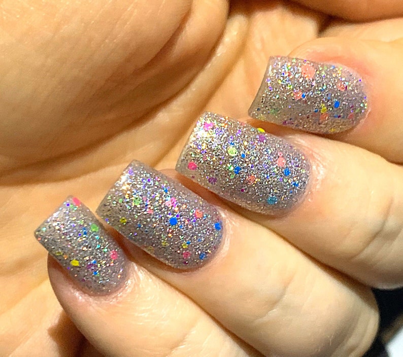 Carnival Bright Lights Silver Holographic Rainbow Glitter Neon Glitter Polish / Lacquer image 7