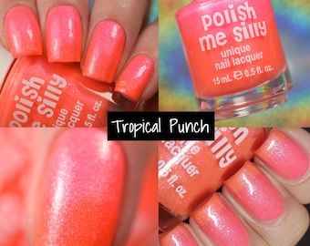 Tropical Punch- Neon POP Thermal Color Changing Pink Orange Nail Polish Custom-Blended Indie Glitter Nail Polish / Lacquer