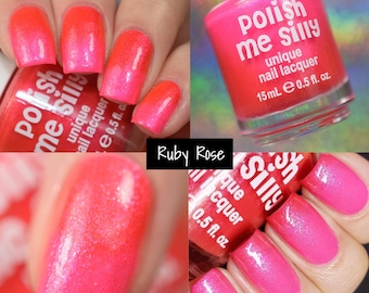 Ruby Rose- Neon POP Thermal Color Changing Pink Red Nail Polish Custom-Blended Indie Glitter Nail Polish / Lacquer