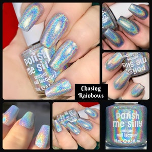 Chasing Rainbows 100% Holographic/SPECTRAFLAIR Nail Polish Indie Rainbow Pop Nail Polish Lacquer Water Marble Stamping Nail Polish Me Silly image 2