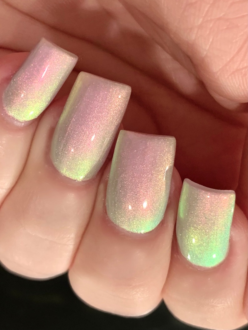 Icy Glow Silver Gray Pink Yellow Green Glow Pop Nail Polish Collection Multi-Color Shifting: Mylar Oil Slick / Polish Me Silly image 7