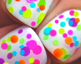 FLIRTY- Polka Dot Neon Rainbow Confetti Pop Nail Polish Indie Nail Polish Glitter Lacquer Clear Topcoat Stamping by Polish Me Silly