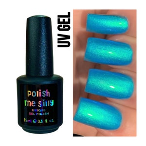 UV Led GEL Nail Polish- Atomic Aqua Glow - Neon Blue Green &quot;NEON Glow Pop Collection&quot; Multi-Color Shift Mylar Oil Slick / Polish Me Silly