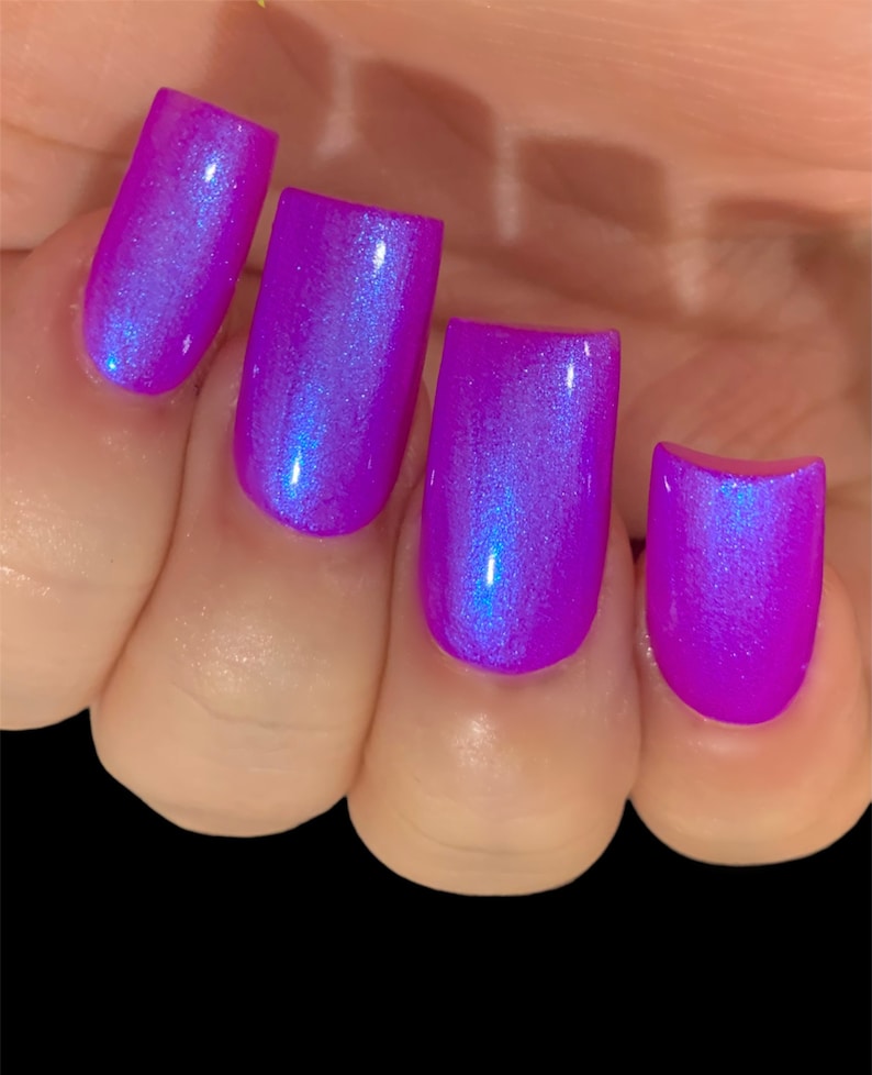 Glow 2 The Top Neon Purple Blue NEON Glow Pop Collection MultiColor Shifting: Mylar Oil Slick / Polish Me Silly Nail Polish image 6