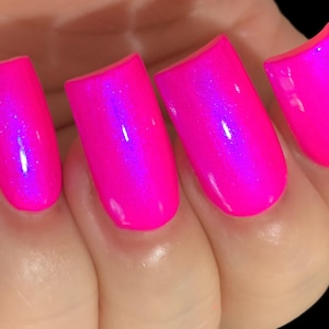 Barbee On The Glow Neon Pink Blue NEON Glow Pop Collection MultiColor Shifting: Mylar Oil Slick / Polish Me Silly Indie Nail Polish image 5