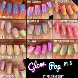 Sugarplum Glow Pink Orange Yellow Purple Glow Pop Nail Polish Collection Multi-Color Shifting: Mylar Oil Slick / Polish Me Silly image 7