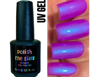 UV Led GEL Nail Polish- Glow 2 The Top- Neon Purple Blue "NEON Glow Pop Collection" MultiColor Shift Mylar Oil Slick / Polish Me Silly