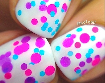 Butterfly Kisses- Polka Dot -NEON Pop Nail Polish Indie Glitter Nail Polish / Lacquer