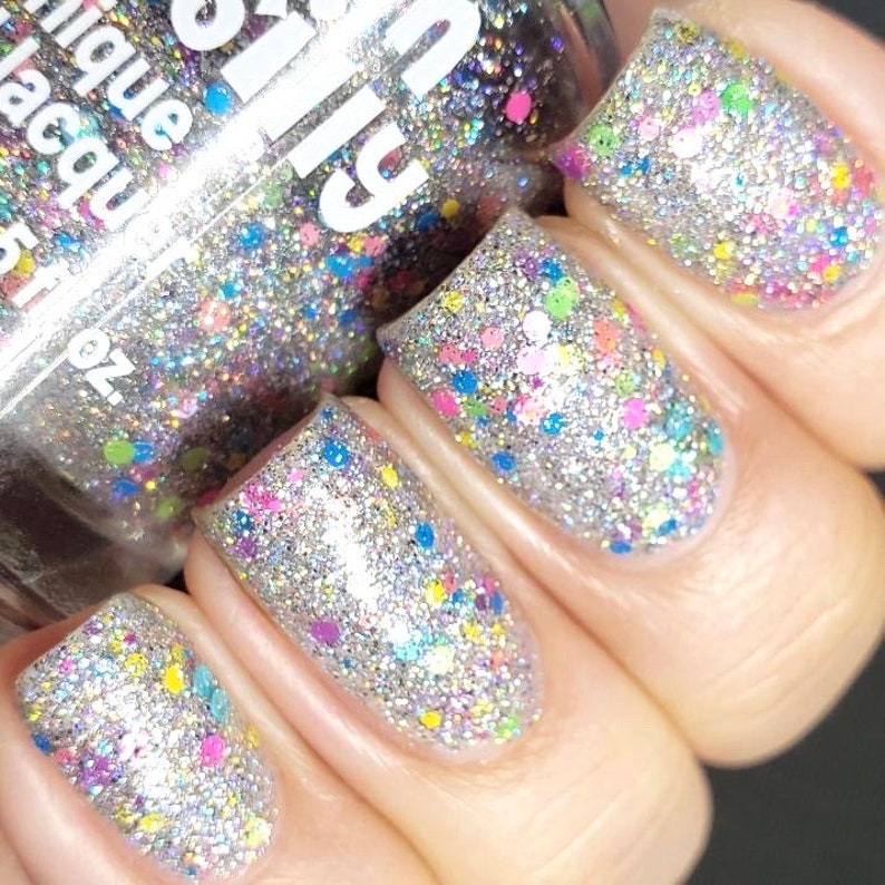 Carnival Bright Lights Silver Holographic Rainbow Glitter Neon Glitter Polish / Lacquer image 5