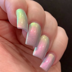 Icy Glow Silver Gray Pink Yellow Green Glow Pop Nail Polish Collection Multi-Color Shifting: Mylar Oil Slick / Polish Me Silly image 5