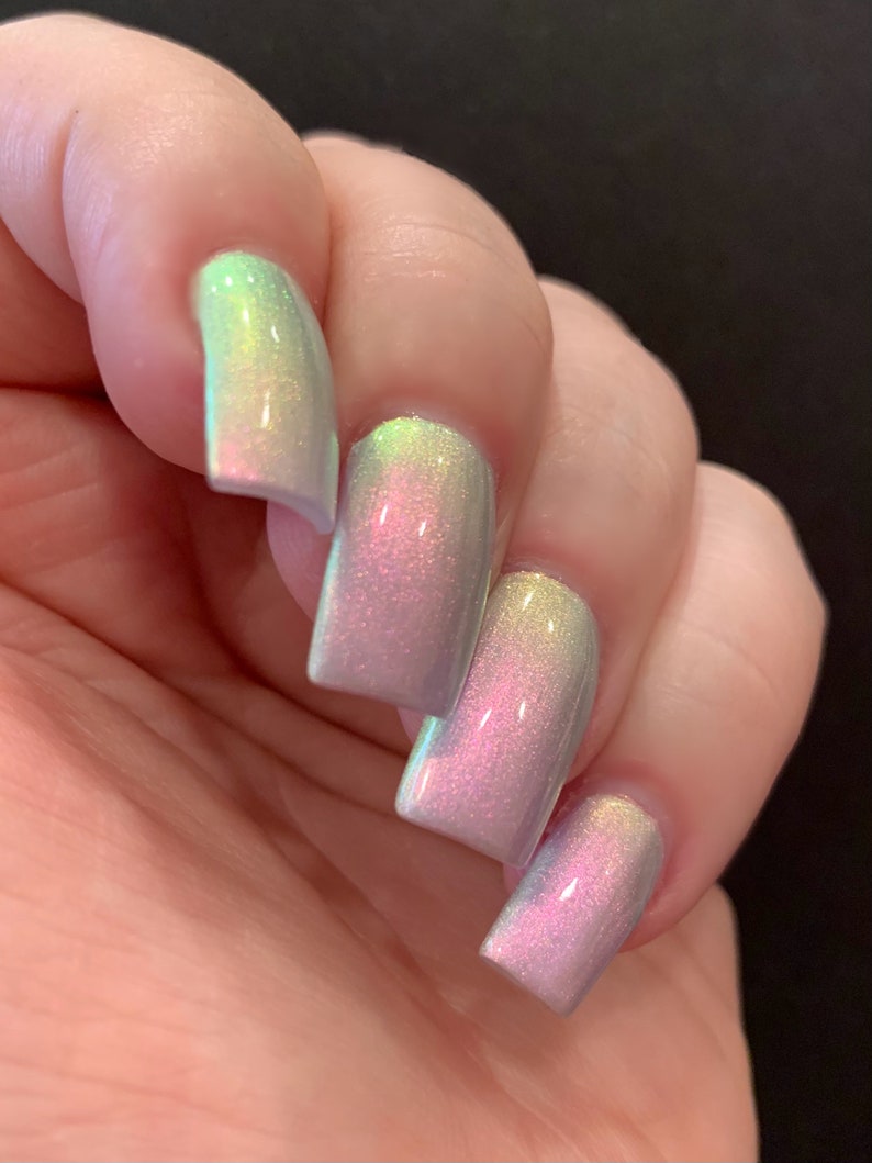 Icy Glow Silver Gray Pink Yellow Green Glow Pop Nail Polish Collection Multi-Color Shifting: Mylar Oil Slick / Polish Me Silly image 5