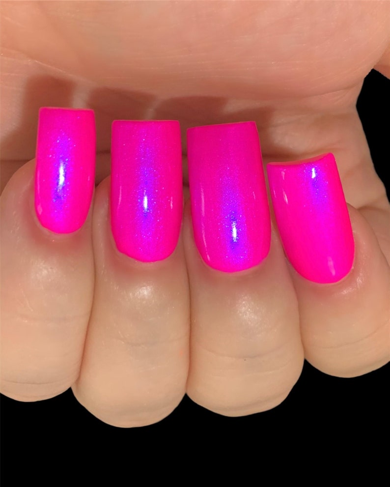 Barbee On The Glow Neon Pink Blue NEON Glow Pop Collection MultiColor Shifting: Mylar Oil Slick / Polish Me Silly Indie Nail Polish image 1