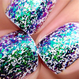 FLAKIE-Fantasy Topcoat (larger flakes) Multi-Color Shifting Polish:  Custom-Blended Glitter Nail Polish / Indie Lacquer /Polish Me Silly