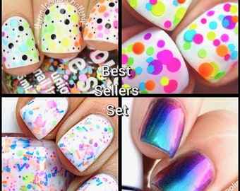 Best Selling Set 1: Trouble Maker, Paradise, Flirty, Haywire Glitter Indie Nail Water Marble Stamping Nail