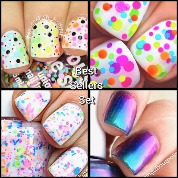 Best Selling Set 1: Trouble Maker, Paradise, Flirty, Haywire Glitter Indie Nail Water Marble Stamping Nail