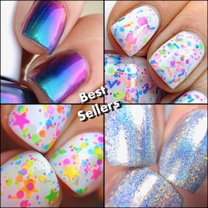 Best Selling Set 2: Funfetti, Paradise, Chasing Rainbows, Haywire Glitter Indie Nail Water Marble Stamping Nail