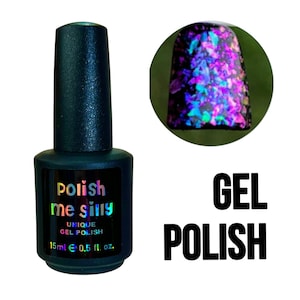 UV Led GEL Nail Polish -Glow Girl- FLAKIE Topcoats Multi-Color Shifting Polish- Polish Me Silly Indie Nail Polish Glitter Lacquer Stamping