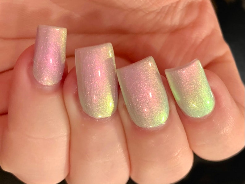 Icy Glow Silver Gray Pink Yellow Green Glow Pop Nail Polish Collection Multi-Color Shifting: Mylar Oil Slick / Polish Me Silly image 3